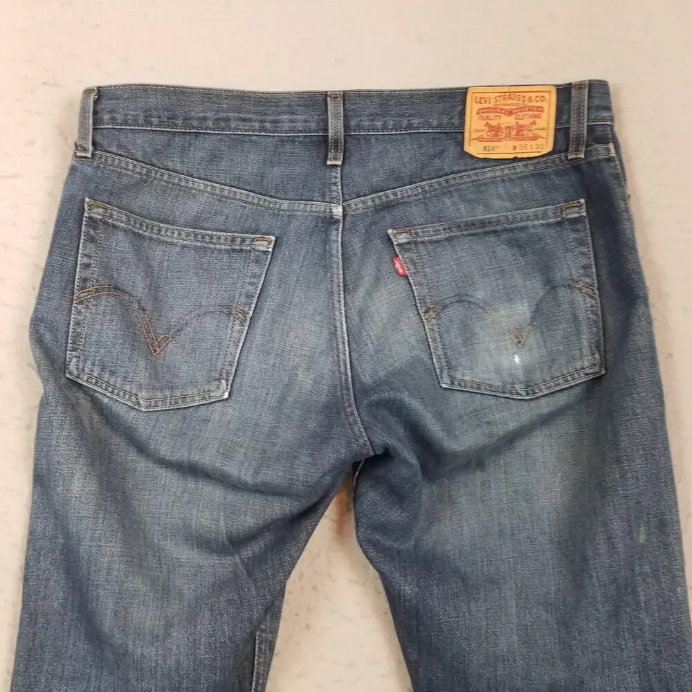 Levis 514 Jeans Mens 36x31 Blue‎ Medium Wash Slim Straight 100% Cotton Denim